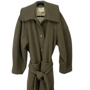 Ulla Johnson Womens Green Wool-Blend Belted Coat Wide Collar  Front Pockets XL